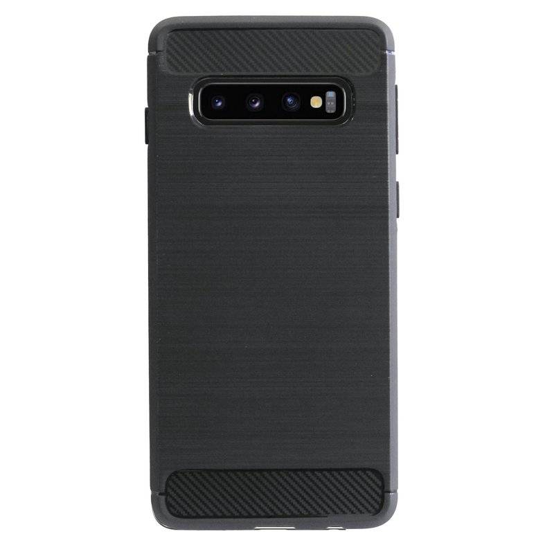 Silikon Hülle Carbon kompatibel mit SAMSUNG GALAXY S10 PLUS (G975F) TPU Case Soft Handyhülle Cover Schutzhülle Schwarz