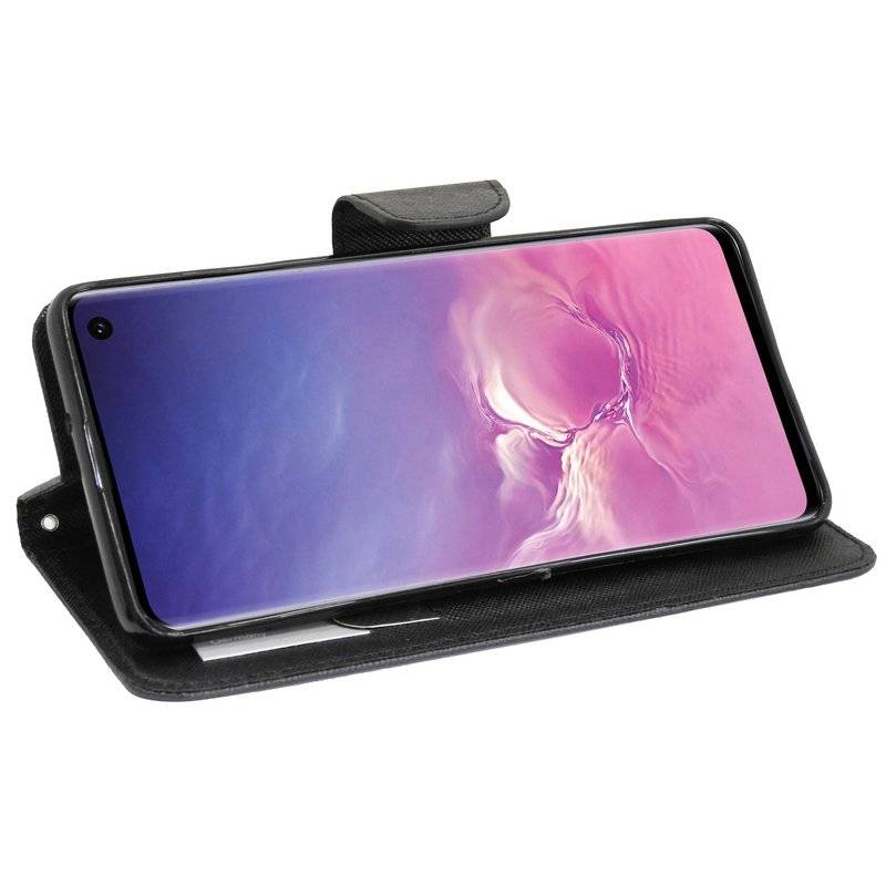 Buch Tasche Fancy für SAMSUNG GALAXY S10 G973F Handy Hülle Brieftasche Schutzhülle Standfunktion Kartenfach Schwarz