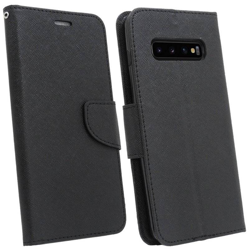 Buch Tasche Fancy für SAMSUNG GALAXY S10 G973F Handy Hülle Brieftasche Schutzhülle Standfunktion Kartenfach Schwarz
