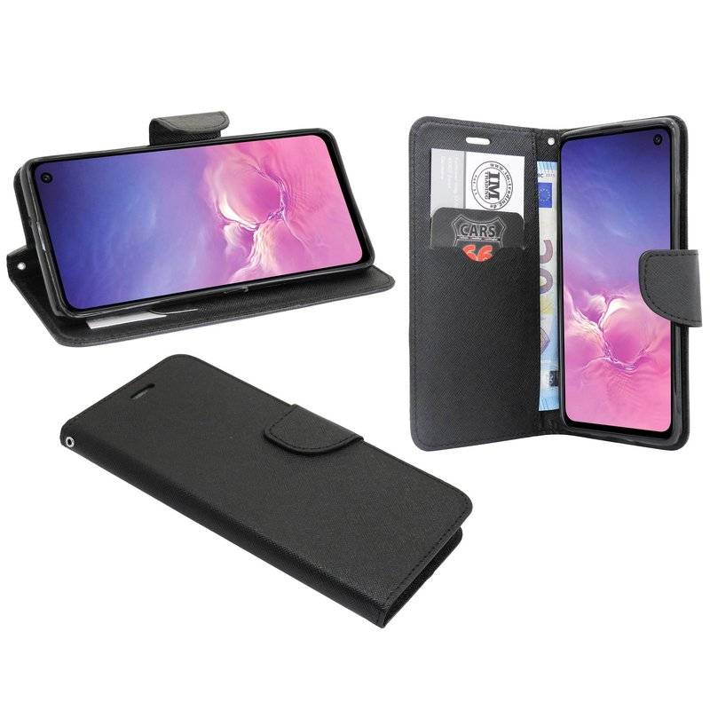 Buch Tasche Fancy für SAMSUNG GALAXY S10e G970F Handy Hülle Brieftasche Schutzhülle Standfunktion Kartenfach Schwarz