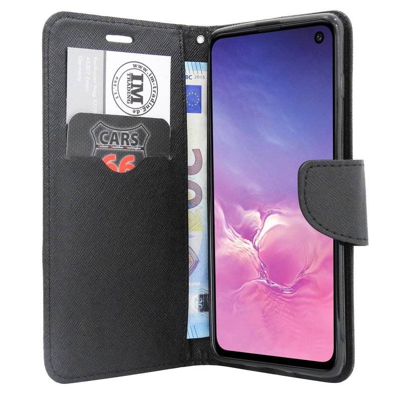 Buch Tasche Fancy für SAMSUNG GALAXY S10e G970F Handy Hülle Brieftasche Schutzhülle Standfunktion Kartenfach Schwarz