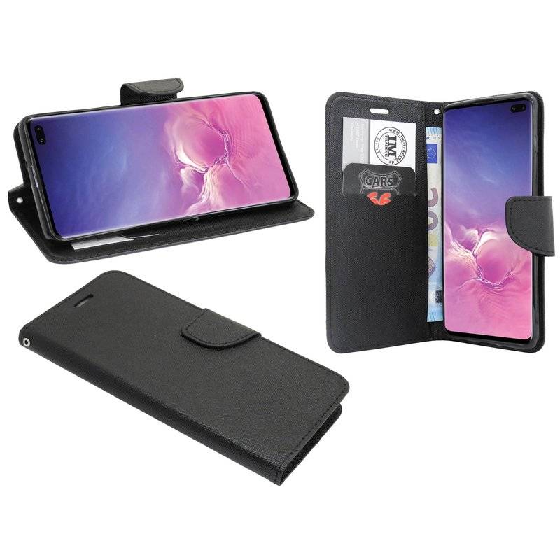 Buch Tasche Fancy für SAMSUNG GALAXY S10 PLUS G975F Handy Hülle Etui Schutzhülle mit Standfunktion Kartenfach Schwarz