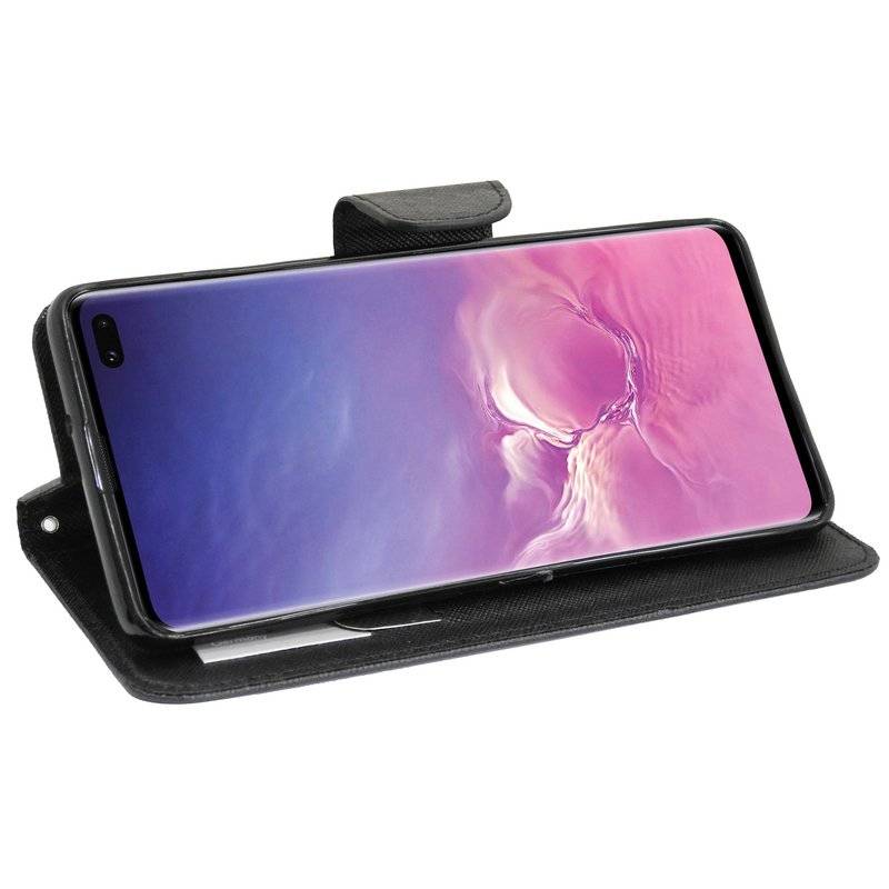 Buch Tasche Fancy für SAMSUNG GALAXY S10 PLUS G975F Handy Hülle Etui Schutzhülle mit Standfunktion Kartenfach Schwarz