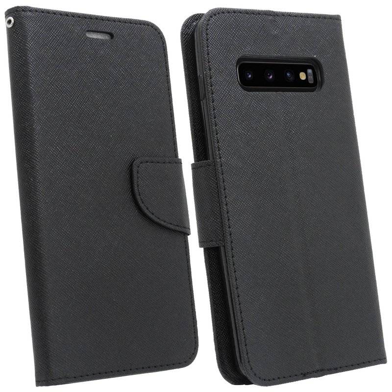 Buch Tasche Fancy für SAMSUNG GALAXY S10 PLUS G975F Handy Hülle Etui Schutzhülle mit Standfunktion Kartenfach Schwarz