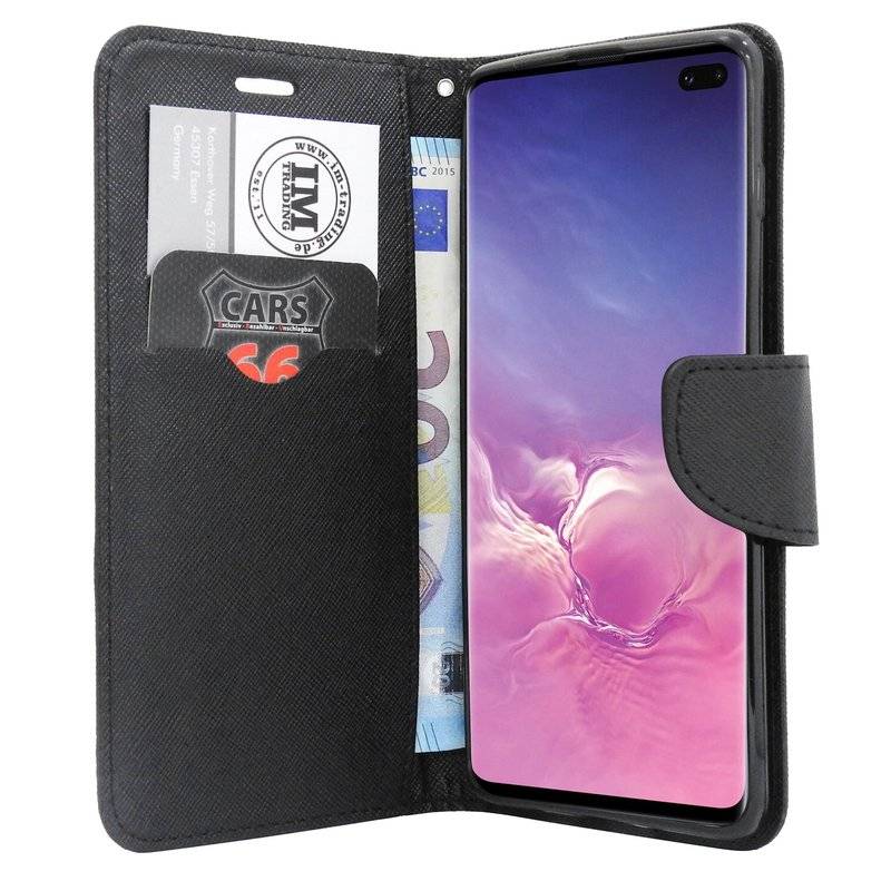 Buch Tasche Fancy für SAMSUNG GALAXY S10 PLUS G975F Handy Hülle Etui Schutzhülle mit Standfunktion Kartenfach Schwarz