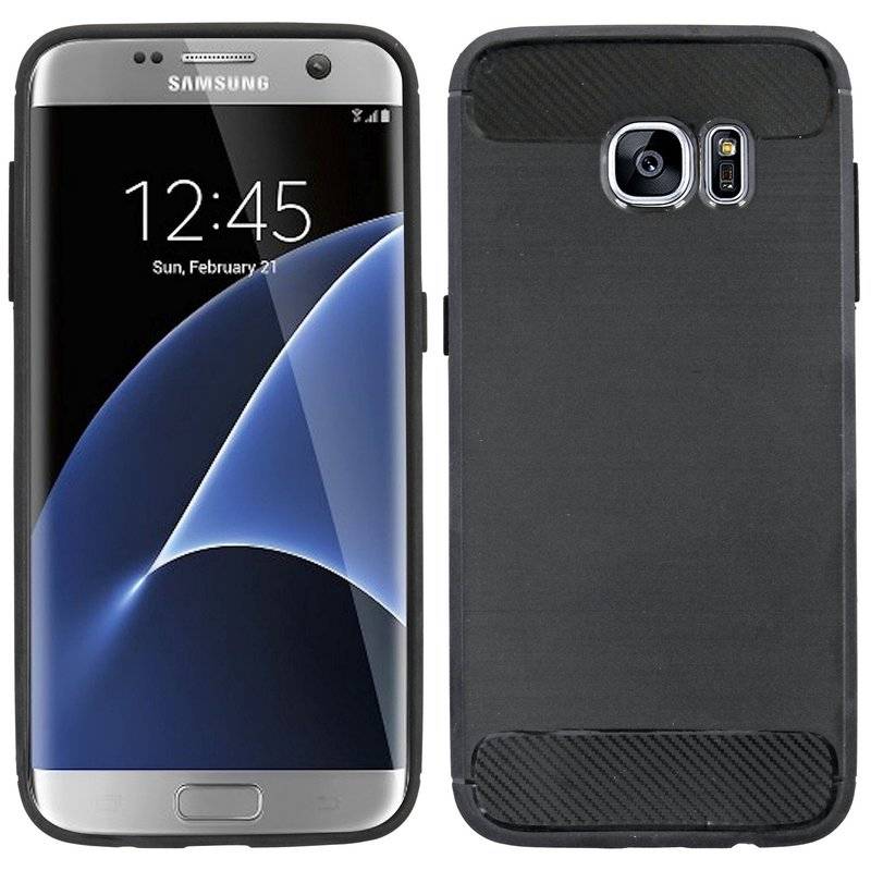 Silikon Hülle Carbon kompatibel mit Samsung Galaxy S7 EDGE (G935F) TPU Case Soft Handyhülle Cover Schutzhülle Schwarz