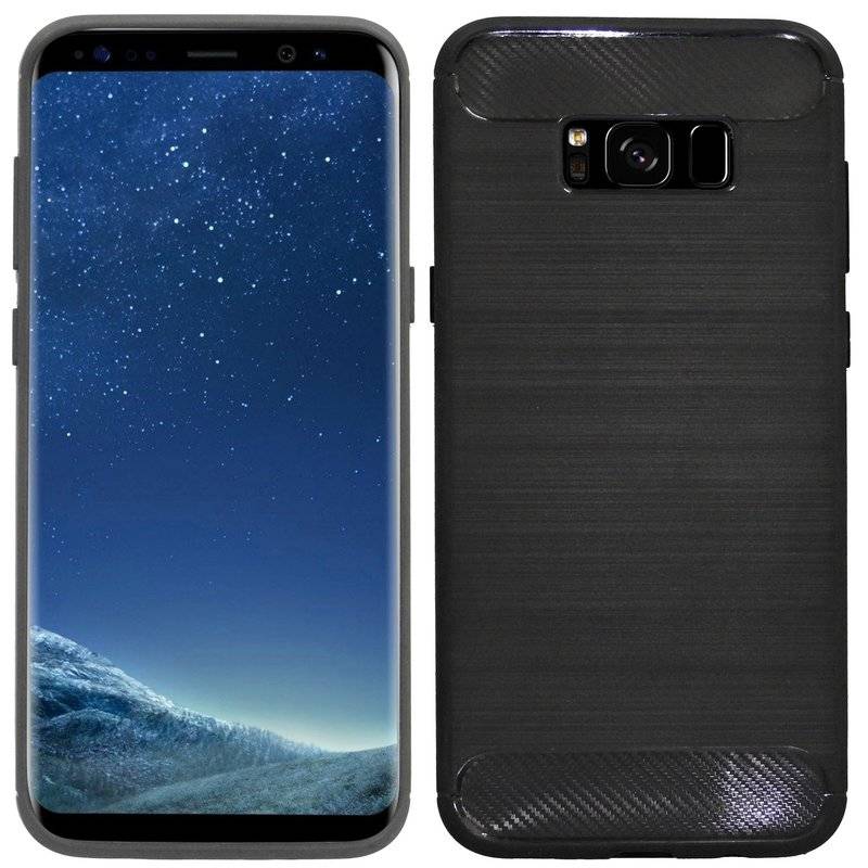 Silikon Hülle Carbon kompatibel mit Samsung Galaxy S8 PLUS (G955F) TPU Case Soft Handyhülle Cover Schutzhülle Schwarz