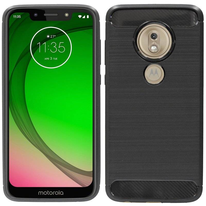 Silikon Hülle Carbon kompatibel mit MOTOROLA MOTO G7 PLAY TPU Case Soft Handyhülle Cover Schutzhülle Schwarz