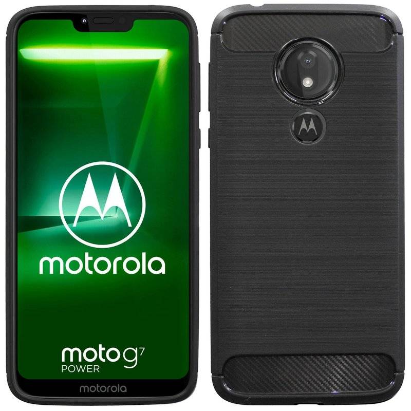 Silikon Hülle Carbon kompatibel mit MOTOROLA MOTO G7 POWER TPU Case Soft Handyhülle Cover Schutzhülle Schwarz