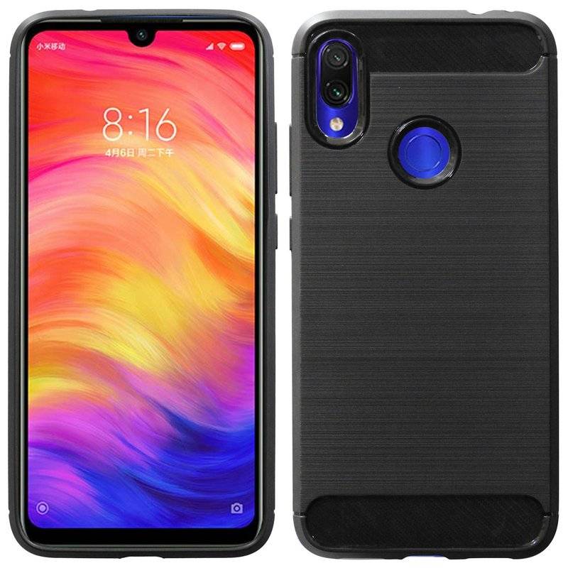 Silikon Hülle Carbon kompatibel mit XIAOMI REDMI NOTE 7 TPU Case Soft Handyhülle Cover Schutzhülle Schwarz
