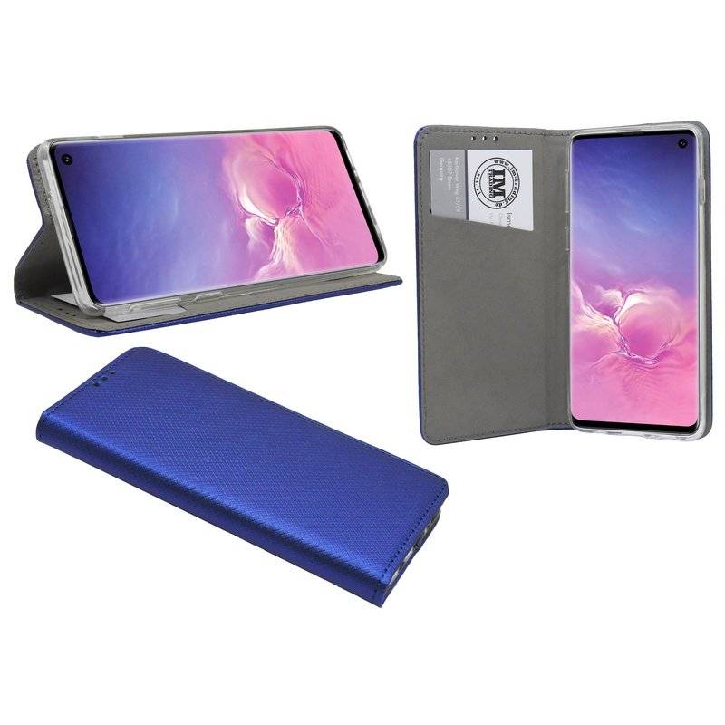 Buch Tasche Smart für Samsung Galaxy S10 G973F Handy Hülle Etui Schutzhülle mit Standfunktion, Kartenfach Schwarz Blau