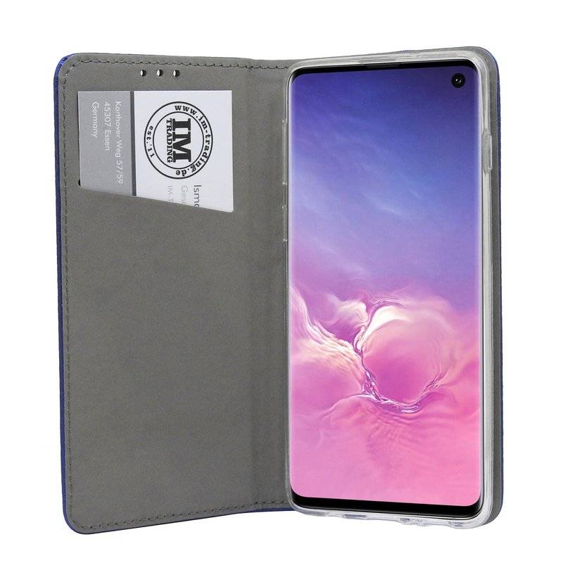 Buch Tasche Smart für Samsung Galaxy S10 G973F Handy Hülle Etui Schutzhülle mit Standfunktion, Kartenfach Schwarz Blau