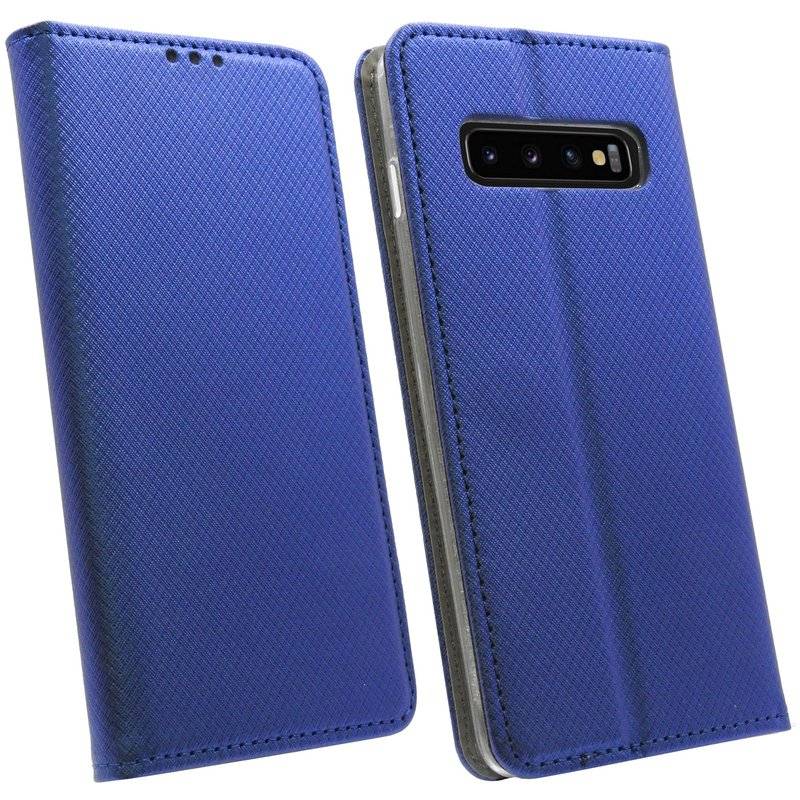 Buch Tasche Smart für Samsung Galaxy S10 G973F Handy Hülle Etui Schutzhülle mit Standfunktion, Kartenfach Schwarz Blau