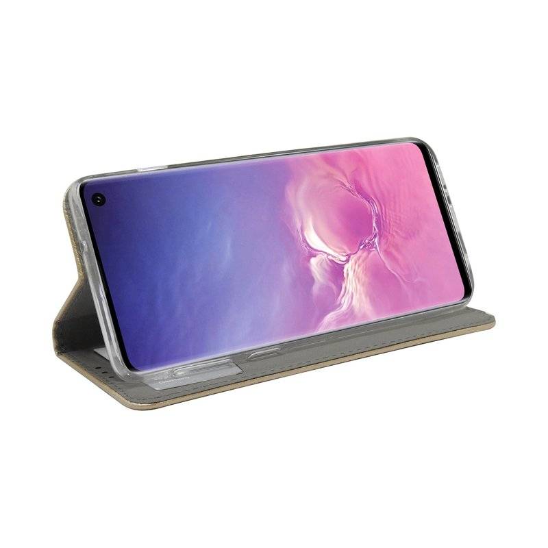 Buch Tasche Smart für Samsung Galaxy S10 G973F Handy Hülle Etui Schutzhülle mit Standfunktion, Kartenfach Schwarz Gold