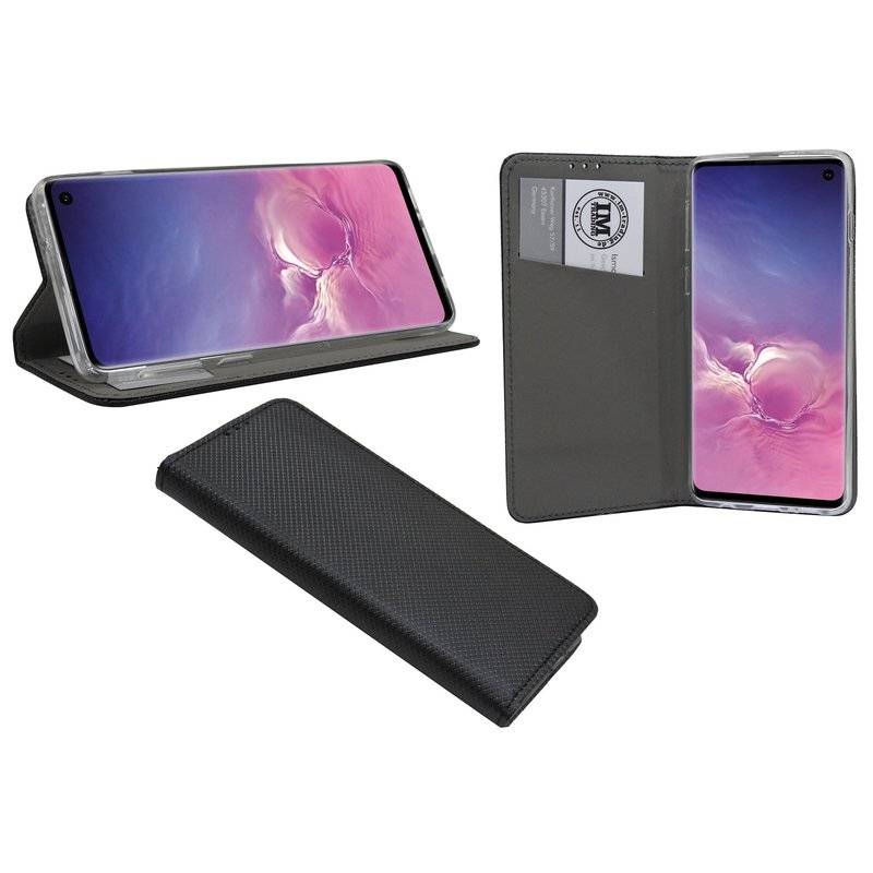Buch Tasche Smart für Samsung Galaxy S10 G973F Handy Hülle Schutzhülle mit Standfunktion Kartenfach Schwarz Schwarz