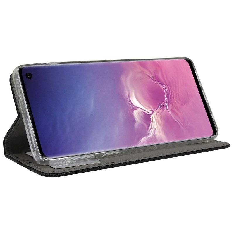 Buch Tasche Smart für Samsung Galaxy S10 G973F Handy Hülle Schutzhülle mit Standfunktion Kartenfach Schwarz Schwarz