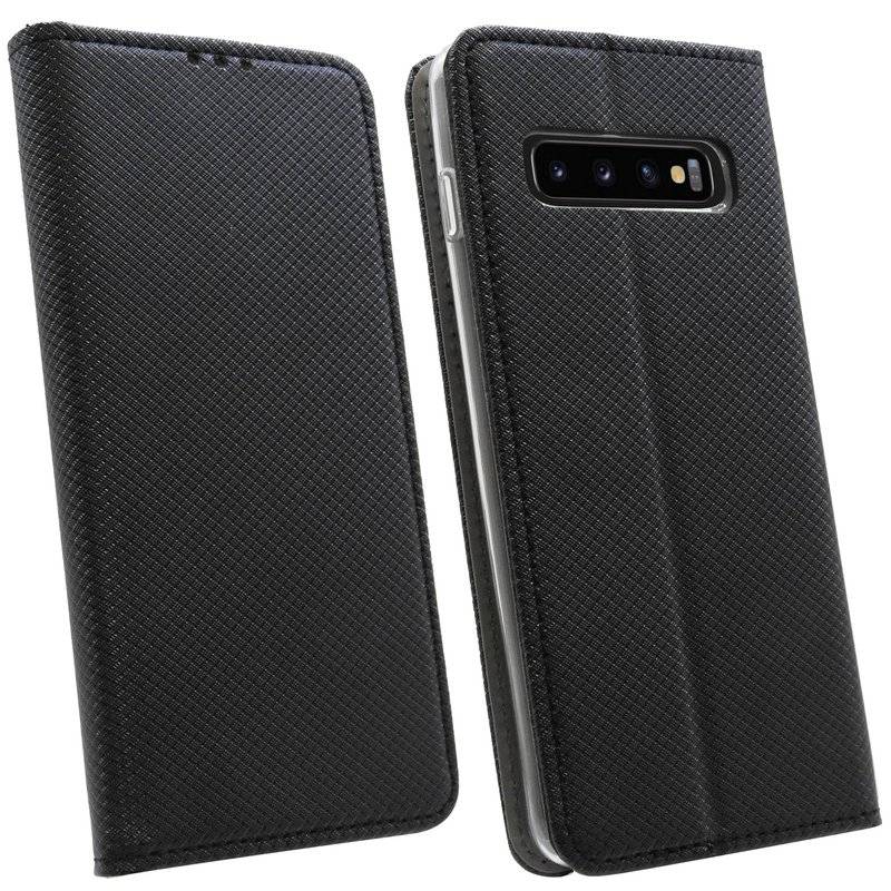 Buch Tasche Smart für Samsung Galaxy S10 G973F Handy Hülle Schutzhülle mit Standfunktion Kartenfach Schwarz Schwarz