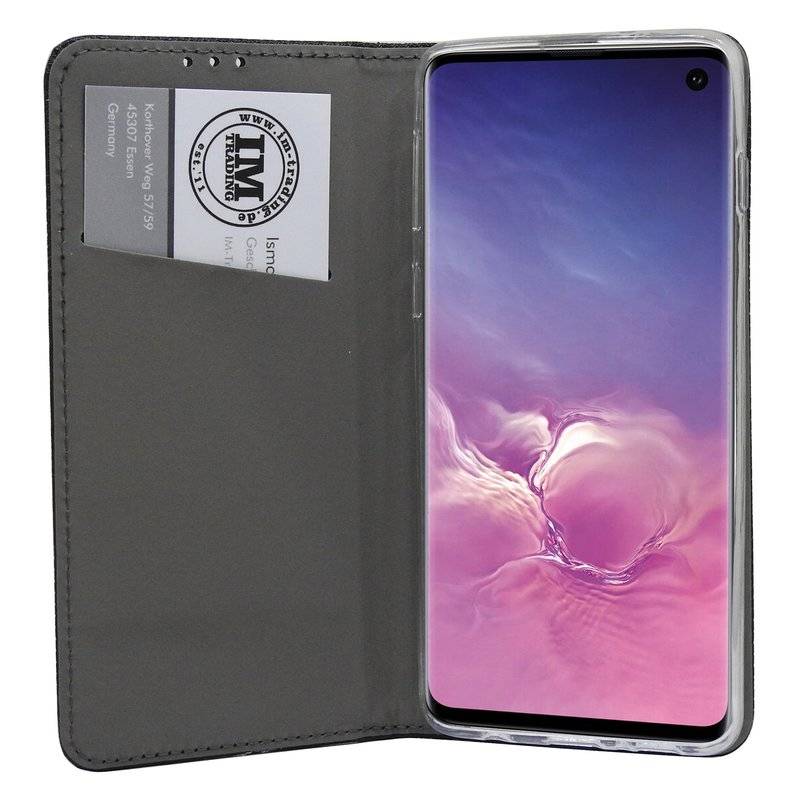 Buch Tasche Smart für Samsung Galaxy S10 G973F Handy Hülle Schutzhülle mit Standfunktion Kartenfach Schwarz Schwarz