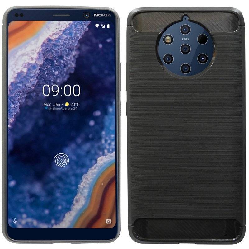 Silikon Hülle Carbon kompatibel mit NOKIA 9 PureView TPU Case Soft Handyhülle Cover Schutzhülle Schwarz