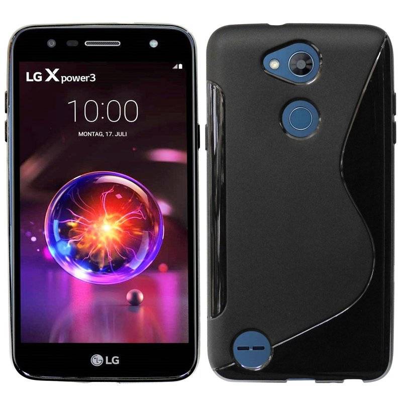 S-Line Hülle Bumper kompatibel mit LG X POWER 3 Silikonhülle Stoßfest Handyhülle TPU Case Cover Schwarz