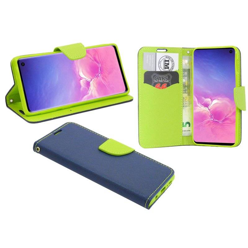 Buch Tasche Fancy für SAMSUNG GALAXY S10 (G973F) Handy Hülle Etui Schutzhülle mit Standfunktion, Kartenfach Blau-Grün