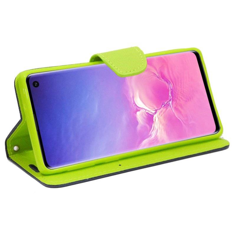 Buch Tasche Fancy für SAMSUNG GALAXY S10 (G973F) Handy Hülle Etui Schutzhülle mit Standfunktion, Kartenfach Blau-Grün