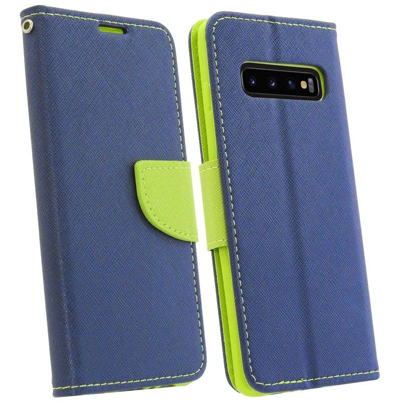 Buch Tasche Fancy für SAMSUNG GALAXY S10 (G973F) Handy Hülle Etui Schutzhülle mit Standfunktion, Kartenfach Blau-Grün