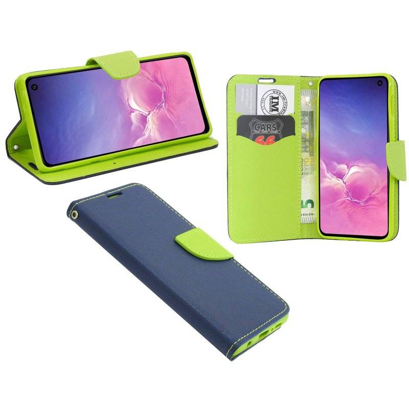 Buch Tasche Fancy für SAMSUNG GALAXY S10e (G970F) Handy Hülle Etui Schutzhülle mit Standfunktion, Kartenfach Blau-Grün