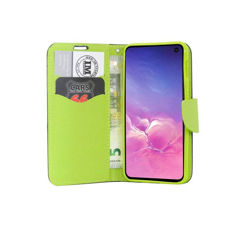 Buch Tasche Fancy für SAMSUNG GALAXY S10e (G970F) Handy Hülle Etui Schutzhülle mit Standfunktion, Kartenfach Blau-Grün