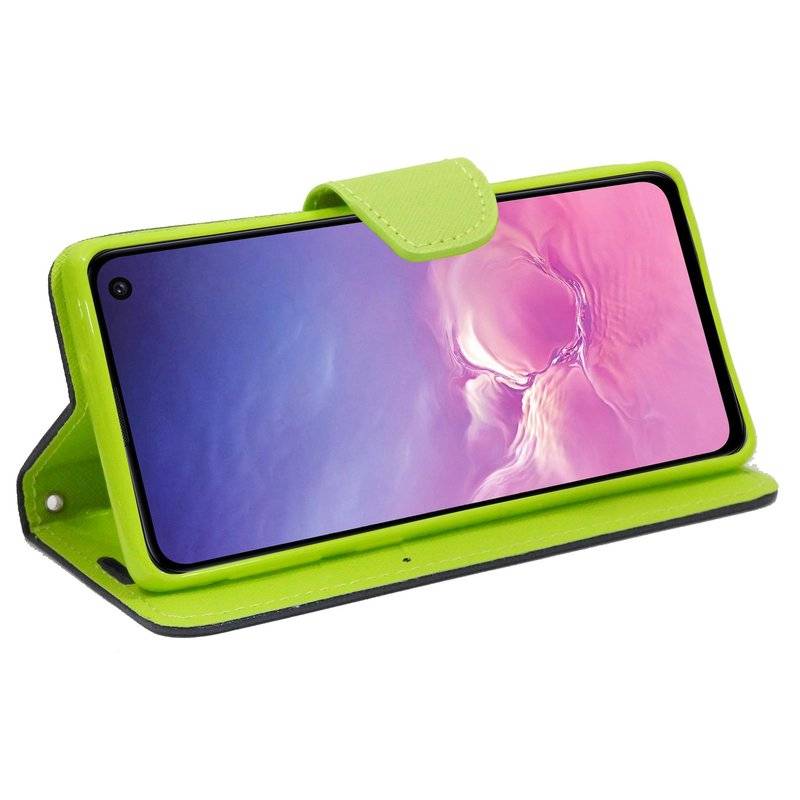Buch Tasche Fancy für SAMSUNG GALAXY S10e (G970F) Handy Hülle Etui Schutzhülle mit Standfunktion, Kartenfach Blau-Grün