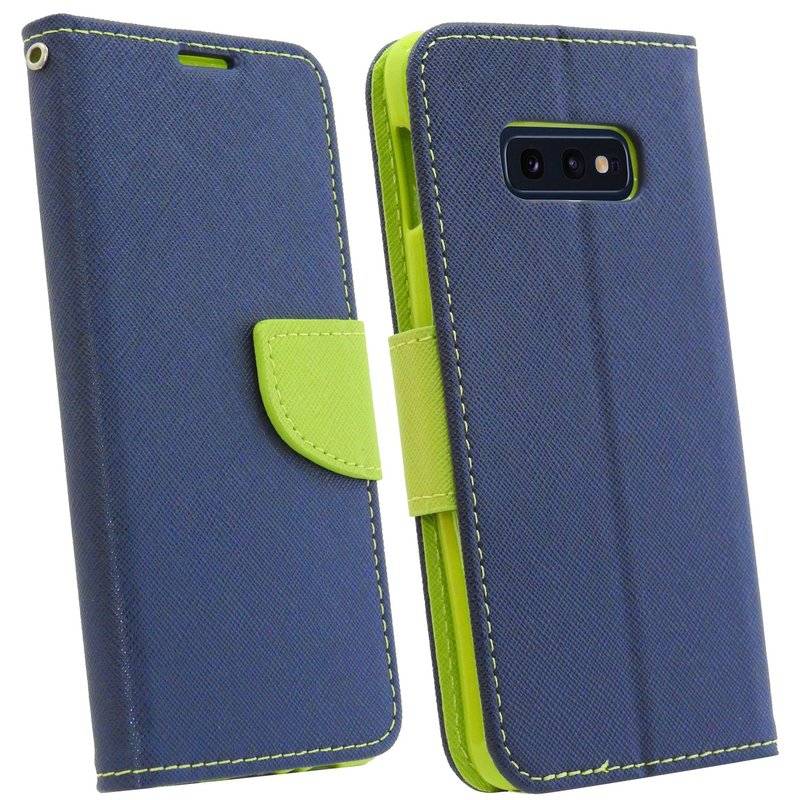 Buch Tasche Fancy für SAMSUNG GALAXY S10e (G970F) Handy Hülle Etui Schutzhülle mit Standfunktion, Kartenfach Blau-Grün