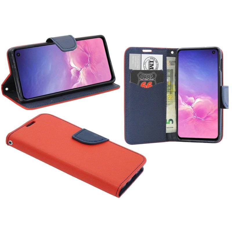 Buch Tasche Fancy für SAMSUNG GALAXY S10e (G970F) Handy Hülle Etui Schutzhülle mit Standfunktion, Kartenfach Rot-Blau