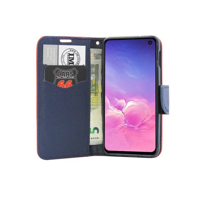 Buch Tasche Fancy für SAMSUNG GALAXY S10e (G970F) Handy Hülle Etui Schutzhülle mit Standfunktion, Kartenfach Rot-Blau
