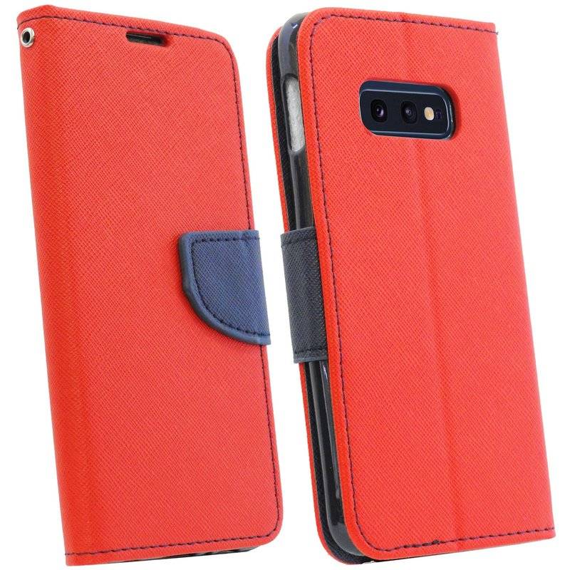 Buch Tasche Fancy für SAMSUNG GALAXY S10e (G970F) Handy Hülle Etui Schutzhülle mit Standfunktion, Kartenfach Rot-Blau