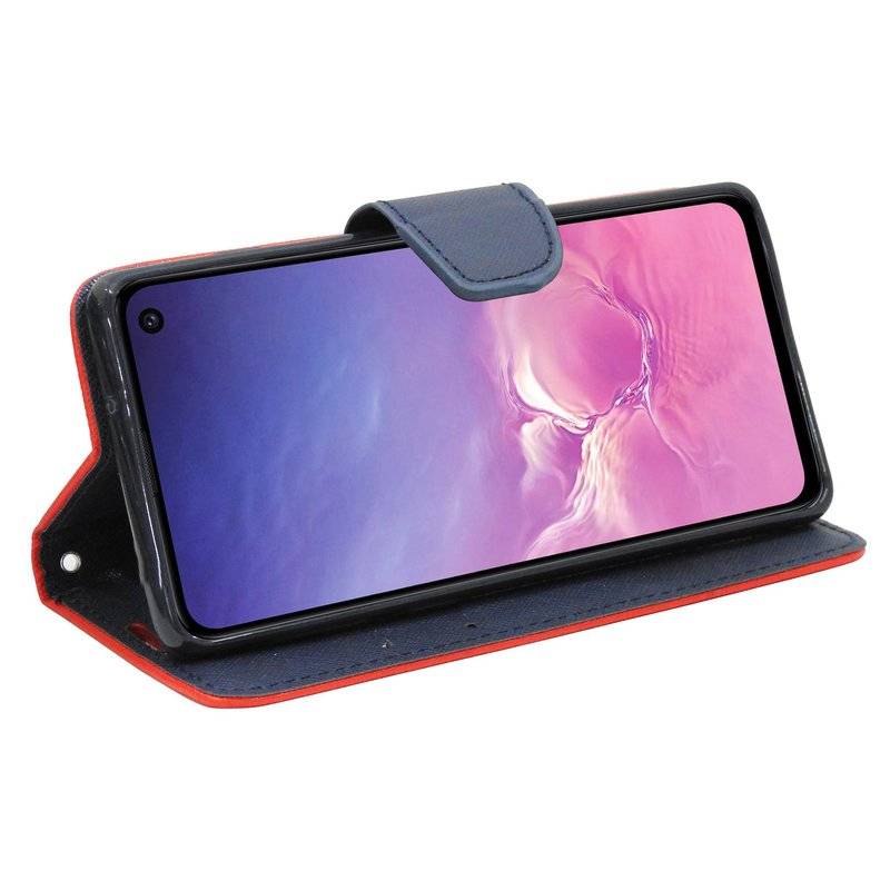 Buch Tasche Fancy für SAMSUNG GALAXY S10e (G970F) Handy Hülle Etui Schutzhülle mit Standfunktion, Kartenfach Rot-Blau