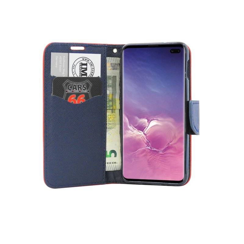 Buch Tasche Fancy für SAMSUNG GALAXY S10 PLUS G975F Handy Hülle Etui Schutzhülle Standfunktion, Kartenfach Rot-Blau