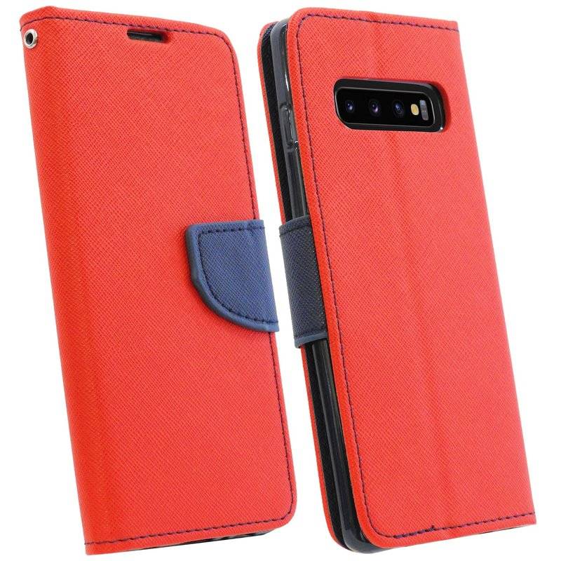 Buch Tasche Fancy für SAMSUNG GALAXY S10 PLUS G975F Handy Hülle Etui Schutzhülle Standfunktion, Kartenfach Rot-Blau