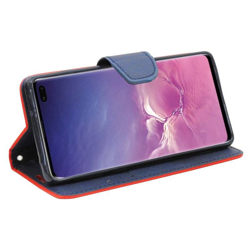Buch Tasche Fancy für SAMSUNG GALAXY S10 PLUS G975F Handy Hülle Etui Schutzhülle Standfunktion, Kartenfach Rot-Blau