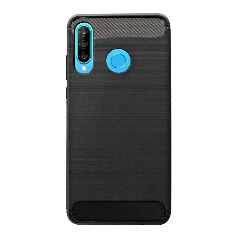 Silikon Hülle Carbon kompatibel mit HUAWEI P30 LITE Case TPU Soft Handyhülle Cover Schutzhülle Schwarz