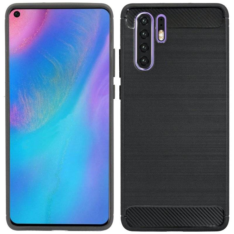 Silikon Hülle Carbon kompatibel mit HUAWEI P30 PRO Case TPU Soft Handyhülle Cover Schutzhülle Schwarz