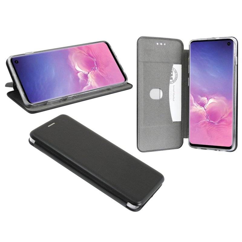 Buch Tasche Elegance für SAMSUNG GALAXY S10 (G973F) Handy Hülle Etui Schutzhülle mit Standfunktion, Kartenfach Schwarz