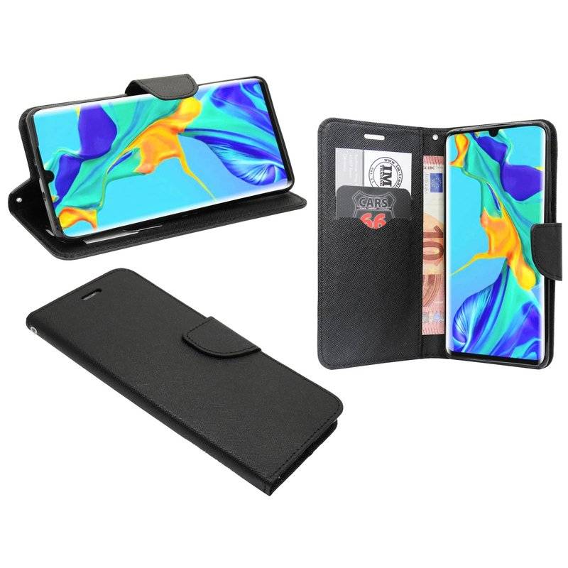 Buch Tasche Fancy" für HUAWEI P30 PRO Handy Hülle Etui Brieftasche Schutzhülle mit Standfunktion, Kartenfach Schwarz"
