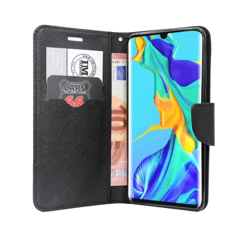 Buch Tasche Fancy" für HUAWEI P30 PRO Handy Hülle Etui Brieftasche Schutzhülle mit Standfunktion, Kartenfach Schwarz"
