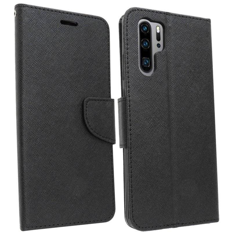 Buch Tasche Fancy" für HUAWEI P30 PRO Handy Hülle Etui Brieftasche Schutzhülle mit Standfunktion, Kartenfach Schwarz"