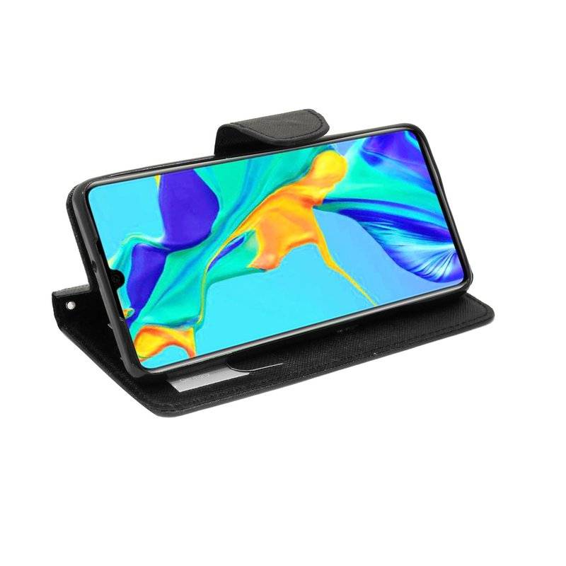 Buch Tasche Fancy" für HUAWEI P30 Handy Hülle Etui Brieftasche Schutzhülle mit Standfunktion, Kartenfach Schwarz"