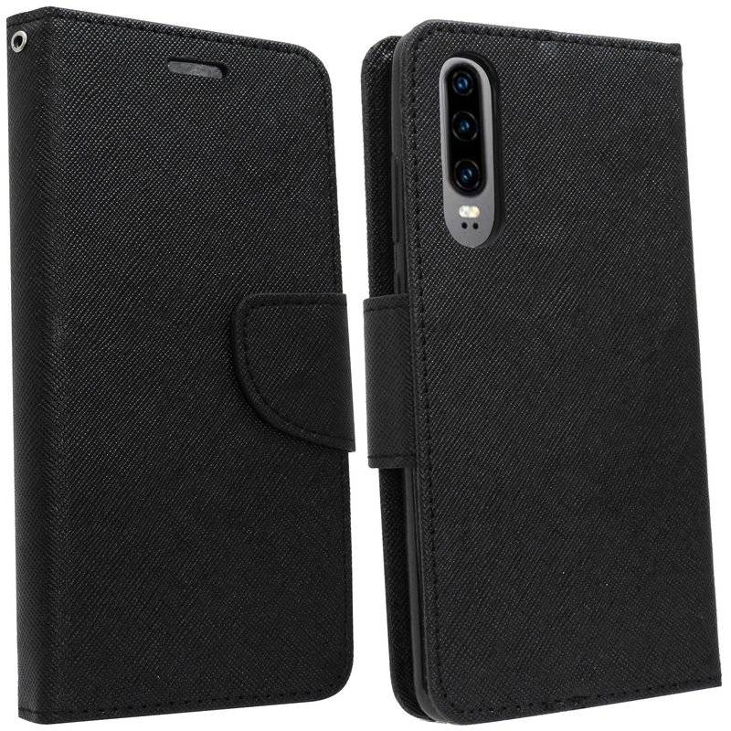 Buch Tasche Fancy" für HUAWEI P30 Handy Hülle Etui Brieftasche Schutzhülle mit Standfunktion, Kartenfach Schwarz"