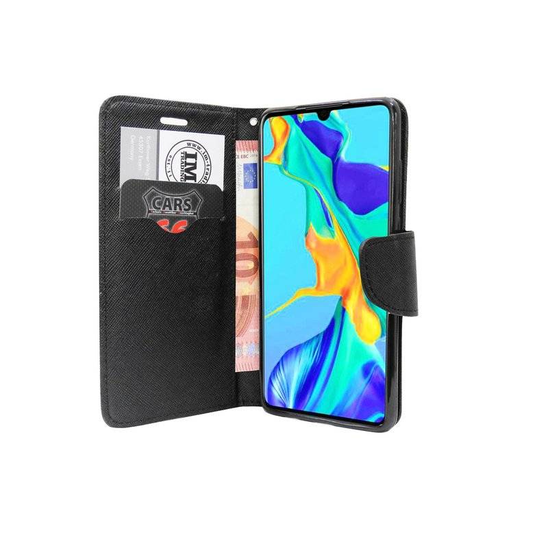 Buch Tasche Fancy" für HUAWEI P30 Handy Hülle Etui Brieftasche Schutzhülle mit Standfunktion, Kartenfach Schwarz"