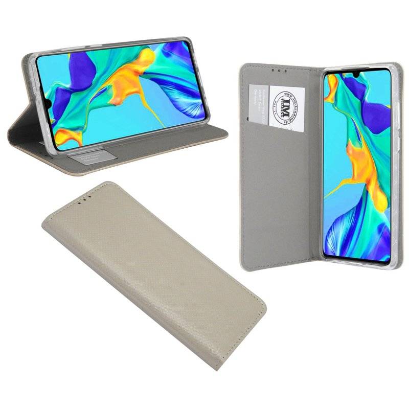 Buch Tasche Smart" für HUAWEI P30 Handy Hülle Etui Brieftasche Schutzhülle mit Standfunktion, Kartenfach Gold"