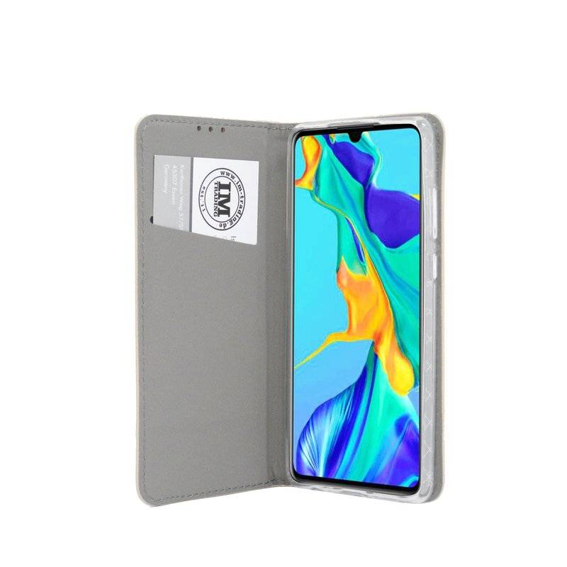 Buch Tasche Smart" für HUAWEI P30 Handy Hülle Etui Brieftasche Schutzhülle mit Standfunktion, Kartenfach Gold"
