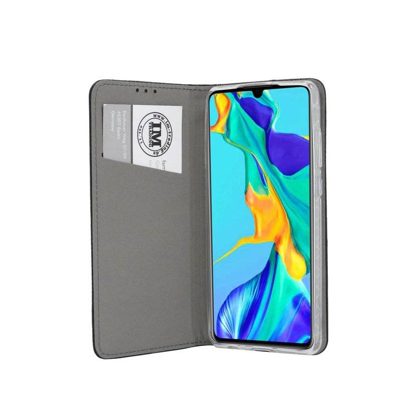 Buch Tasche Smart" für HUAWEI P30 Handy Hülle Etui Brieftasche Schutzhülle mit Standfunktion, Kartenfach Schwarz